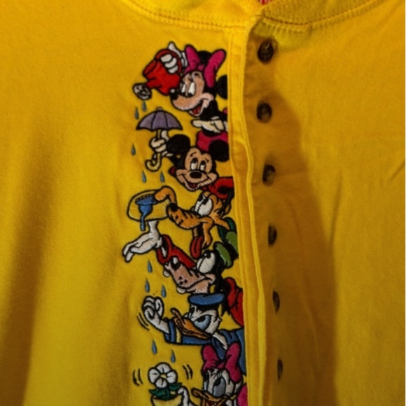 Vintage 90s Disney World Mickey Inc Henley Shirt Adult Med Embroidered Friends